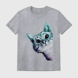 Футболка хлопковая мужская Любопытный кот, цвет: меланж