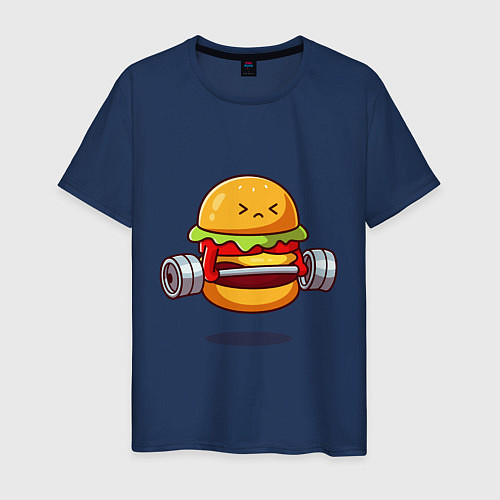 Мужская футболка Бургер на спорте / Тёмно-синий – фото 1