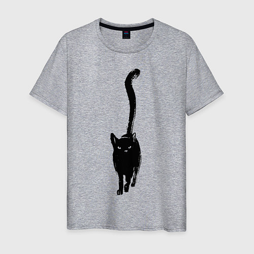 Мужская футболка Черный кот тушью / Меланж – фото 1