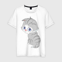 Футболка хлопковая мужская Обиженный грустный котик, цвет: белый