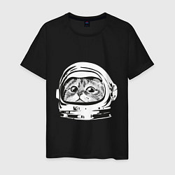 Футболка хлопковая мужская Кот космонавт, цвет: черный