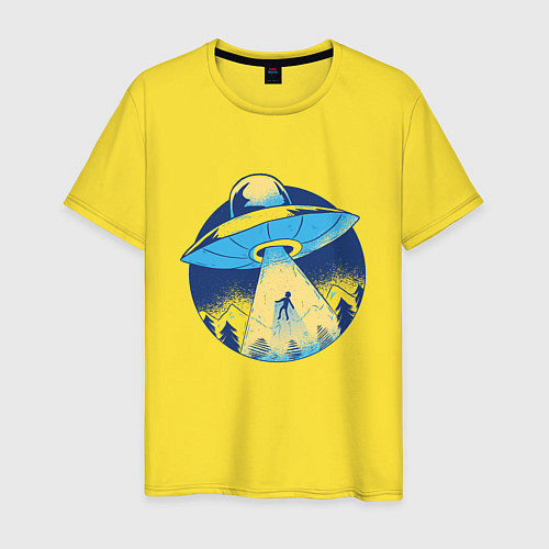 Мужская футболка Похищение пришельцами в лесу / Желтый – фото 1