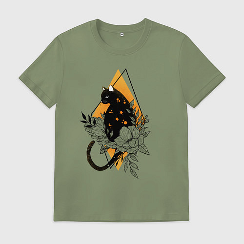 Мужская футболка Cat in flowers / Авокадо – фото 1