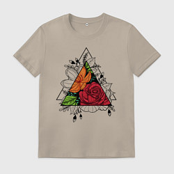 Футболка хлопковая мужская Flower tattoo, цвет: миндальный