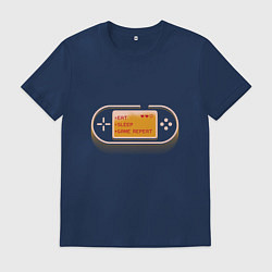 Футболка хлопковая мужская Eat Sleep Game Repeat, цвет: тёмно-синий