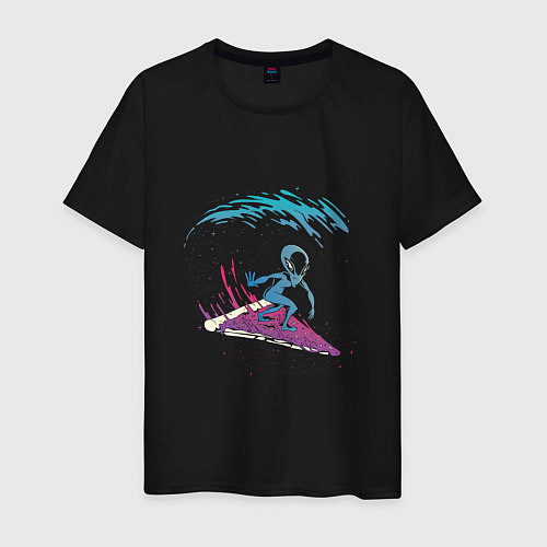 Мужская футболка Инопланетный серфинг на пицце / Черный – фото 1