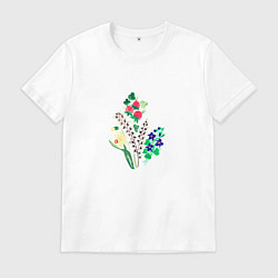 Футболка хлопковая мужская Разные цветы, цвет: белый
