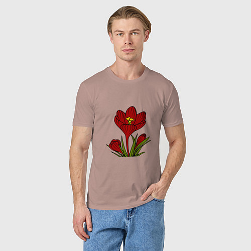 Мужская футболка Красные тюльпаны / Пыльно-розовый – фото 3