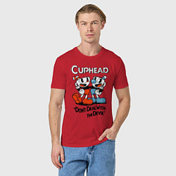 Футболка хлопковая мужская Cuphead, Dont deal with devil, цвет: красный — фото 2
