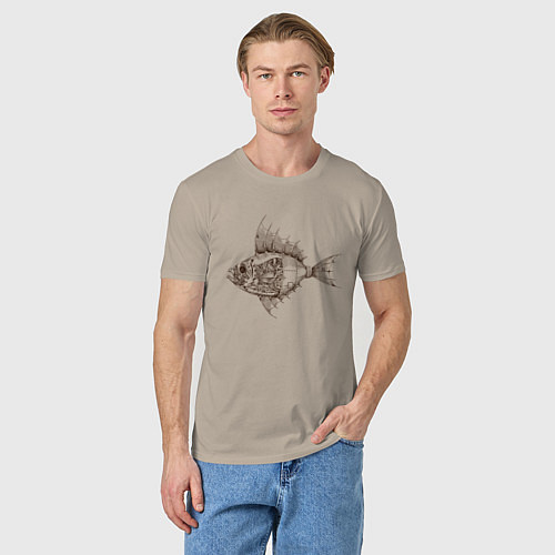 Мужская футболка Стимпанк Рыба Steampunk Fish Z / Миндальный – фото 3