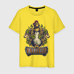 Футболка хлопковая мужская Valheim рыцарь и львы, цвет: желтый