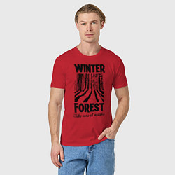 Футболка хлопковая мужская Зимний лес, цвет: красный — фото 2