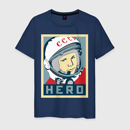Мужская футболка Юрий Гагарин - HERO / Тёмно-синий – фото 1