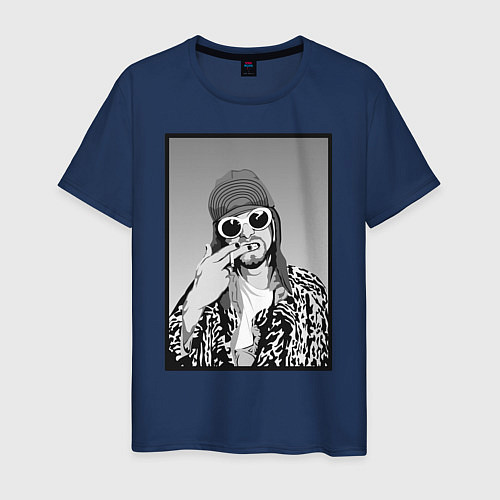 Мужская футболка Курт Кобейн Nirvana ЧБ / Тёмно-синий – фото 1