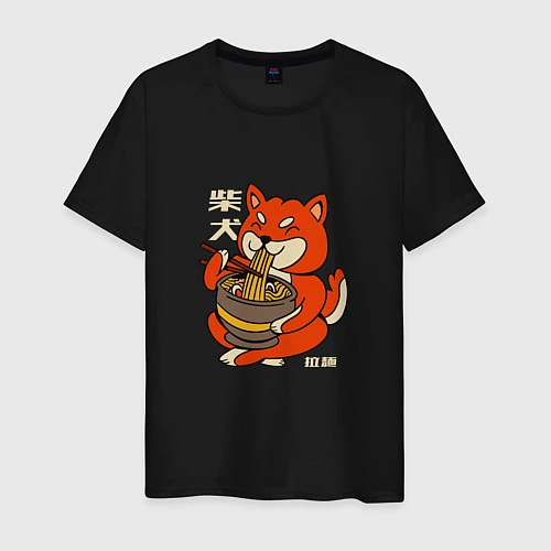 Мужская футболка Японская Сиба Ину ест Рамен / Черный – фото 1