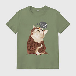 Футболка хлопковая мужская СПЯЩИЙ КОТ, цвет: авокадо