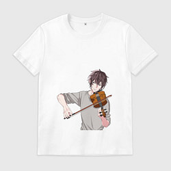 Футболка хлопковая мужская Угетсу Мурато со скрипкой, цвет: белый