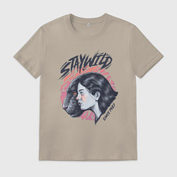 Футболка хлопковая мужская Девушка - пантера StayWild, цвет: миндальный