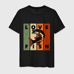 Футболка хлопковая мужская Love fish Люблю рыбу, цвет: черный