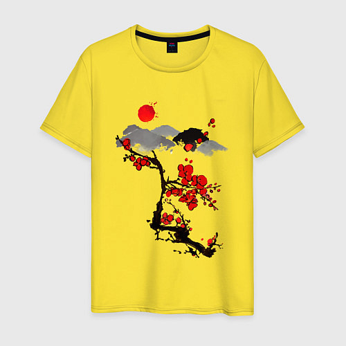Мужская футболка Рисунок Сакура / Желтый – фото 1