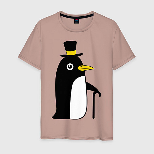 Мужская футболка Пингвин в шляпе / Пыльно-розовый – фото 1