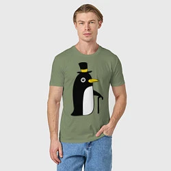 Футболка хлопковая мужская Пингвин в шляпе, цвет: авокадо — фото 2