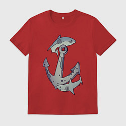Футболка хлопковая мужская Sharks around the anchor, цвет: красный