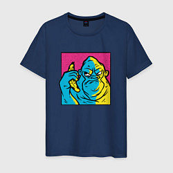 Футболка хлопковая мужская Злая горилла с бананом, цвет: тёмно-синий