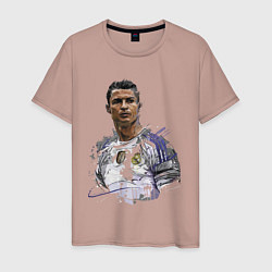 Футболка хлопковая мужская Cristiano Ronaldo Manchester United Portugal, цвет: пыльно-розовый