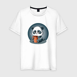 Футболка хлопковая мужская Панда с кружкой кофе, цвет: белый