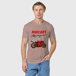 Футболка хлопковая мужская DUCATI ДУКАТИ MOTOSPORT, цвет: пыльно-розовый — фото 2