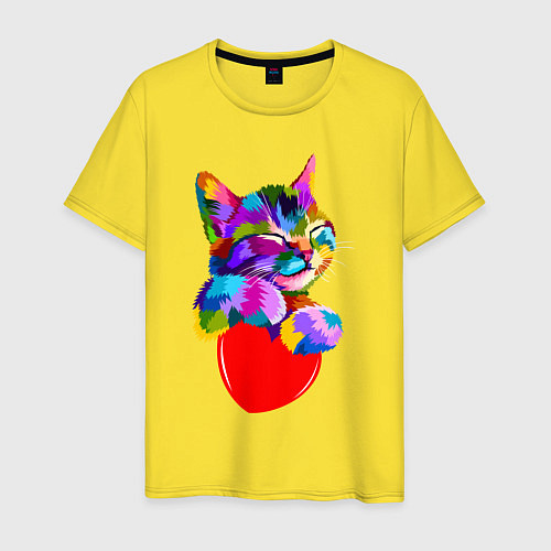 Мужская футболка РАДУЖНЫЙ КОТИК RAINBOW KITTY / Желтый – фото 1