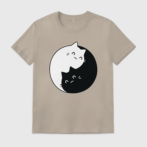 Мужская футболка Инь Ян Котики / Миндальный – фото 1