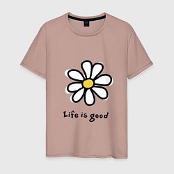 Футболка хлопковая мужская LIFE IS GOOD, цвет: пыльно-розовый