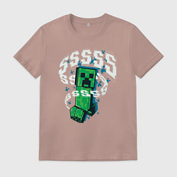 Футболка хлопковая мужская Крипер Creeper Minecraft, цвет: пыльно-розовый