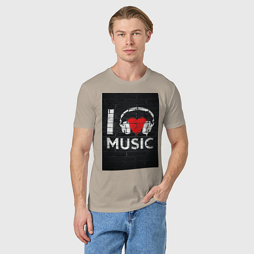 Мужская футболка I love music / Миндальный – фото 3