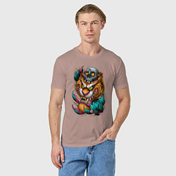 Футболка хлопковая мужская Тигр, цвет: пыльно-розовый — фото 2
