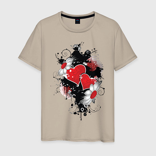 Мужская футболка Сердца и ромашки / Миндальный – фото 1