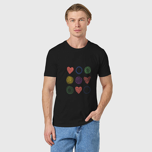 Мужская футболка Цветные сердца и круги / Черный – фото 3