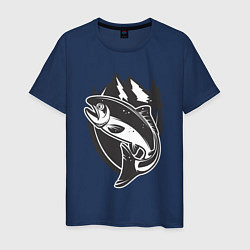 Футболка хлопковая мужская Рыбалка на лосося, цвет: тёмно-синий