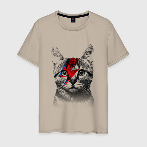 Мужская футболка Серый кот с молнией / Миндальный – фото 1