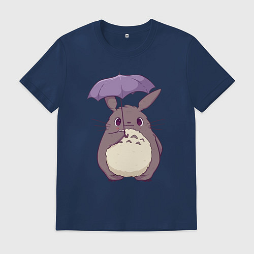 Мужская футболка Кавайный Тоторо с зонтиком / Тёмно-синий – фото 1