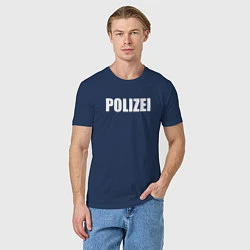 Футболка хлопковая мужская POLIZEI Полиция Надпись Белая, цвет: тёмно-синий — фото 2