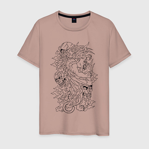Мужская футболка Tiger & Skulls tattoo / Пыльно-розовый – фото 1