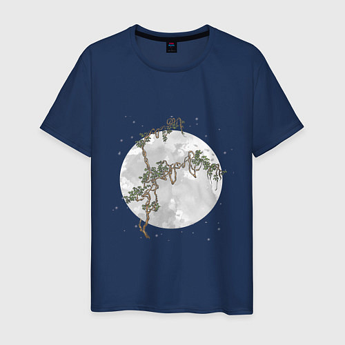 Мужская футболка Дерево под луной в китайском стиле / Тёмно-синий – фото 1