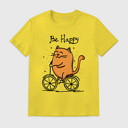 Футболка хлопковая мужская Кот велосипедист, цвет: желтый