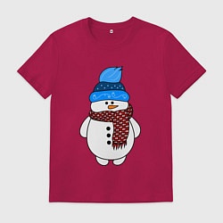 Футболка хлопковая мужская Снеговик в шапочке, цвет: маджента