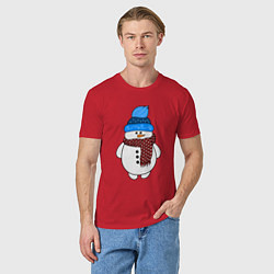 Футболка хлопковая мужская Снеговик в шапочке, цвет: красный — фото 2