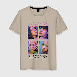 Футболка хлопковая мужская BLACKPINK черно-розовые, цвет: миндальный