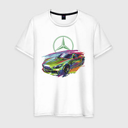 Футболка хлопковая мужская Mercedes V8 Biturbo motorsport - sketch, цвет: белый